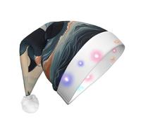 JDbncxe Cappello natalizio con delfino che salta giù dall'acqua con stampa LED per adulti - Cappello di Babbo Natale festivo, morbido copricapo per feste di Natale - Berretto caldo unisex