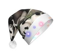 JDbncxe Cappello natalizio con panda gigante che guarda il divertimento con stampa LED per adulti - Cappello di Babbo Natale festivo, morbido copricapo per feste di Natale - Berretto caldo unisex
