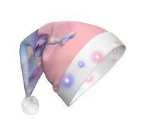JDbncxe Cappello natalizio con stampa di unicorno che corre a LED, per adulti, cappello da Babbo Natale, morbido copricapo per feste di Natale, berretto caldo unisex