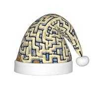 JDbncxe Cappello natalizio per bambini con stampa di mappa del tesoro labirinto festivo, cappello di Babbo Natale in morbido peluche, copricapo perfetto per le vacanze di Natale