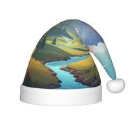 JDbncxe Cappello natalizio per bambini con stampa di montagne festive sotto nuvole bianche, cappello di Babbo Natale in morbido peluche, copricapo perfetto per le vacanze di Natale