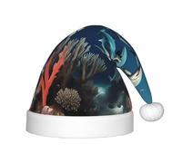 JDbncxe Cappello natalizio per bambini con stampa di squali sotto il mare, morbido cappello di Babbo Natale, perfetto per le vacanze di Natale