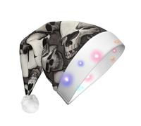 JDbncxe Cool Skull Head Print LED Cappello di Natale per adulti - Cappello di Babbo Natale festivo, morbido copricapo per feste di Natale - Berretto caldo unisex
