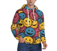 JDbncxe Felpa da uomo in pile con cappuccio, con stampa con faccina sorridente felice, a maniche lunghe, streetwear per tutti i giorni, lounge, Nero , 4XL
