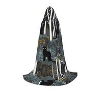 JDbncxe M Halloween Capo con cappuccio stile artistico gatto stampa - Unisex Costume mantello per Cosplay, Esposizione di fumetti, festa di Carnevale