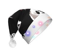JDbncxe Simpatico cappello di Natale con panda gigante con stampa LED per adulti, cappello da Babbo Natale, morbido copricapo per feste di Natale, berretto unisex caldo