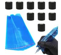 JDCMEI 200 Pezzi Copri Penna Tattoo Monouso, Monouso Copertura per Impugnatura del Tatuaggio, Coperture per Macchinette per Tatuaggi con 9 Tattoo Grip Tapes per Tatuatori, Forniture per Tatuatori