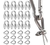 JDCMEI 24 Pezzi Morsetti per Cavo Acciaio, Morsetto per Fune Metallica in Acciaio Inox, 12 Forma di U Morsetti per Fune Metallica e 12 Ditale Cavo Acciaio, Morsetti Serracavo M5 per Fune Metallica 5mm