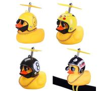 JDCMEI 4 Pz Paperella di Gomma per Auto, Anatra Gialla Giocattolo, Ornamenti Auto con Elica, Casco, Occhiali da Sole, Catena d'Oro per Decorare Biciclette
