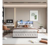 JDEFARF Letto matrimoniale imbottito a LED, 160 x 200 cm, con 4 cassetti, letto portaoggetti in velluto, supporto a doghe in legno, senza bisogno di molle (beige, 160 x 200 cm)