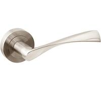 Jdel Set di manovella per porte interne, set maniglia per porta di passaggio con rosetta 50 mm, nichel satinato, modello Ola