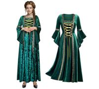 JDFAIJEAL Abito da donna retrò medievale con maniche a tromba, abito vittoriano verde in velluto medievale da regina, abito irlandese rinascimentale, costume da principessa per Carnevale Halloween