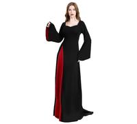 JDFAIJEAL Abito gotico da vampiro da donna - Abito maxi nero a maniche lunghe con fodera rossa, costume per Halloween, cosplay e feste gotiche, Nero , L