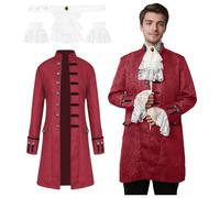 JDFAIJEAL Giacca da uomo Steampunk Vintage Gothic, stile medievale e vittoriano, stile Renaissance, per Carnevale, Halloween, Fasching, cosplay, uniforme, costume (Rosso, S)