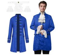 JDFAIJEAL Giacca da uomo Steampunk Vintage Gothic, stile medievale e vittoriano, stile Renaissance, per Carnevale, Halloween, Fasching, cosplay, uniforme, costume (Blu, M)