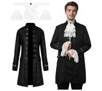 JDFAIJEAL Giacca da uomo Steampunk Vintage Gothic, stile medievale e vittoriano, stile Renaissance, per Carnevale, Halloween, Fasching, cosplay, uniforme, costume (Nero, M)