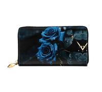JDFHGNU Blue Roses Pattern, portafoglio da donna, portafoglio lungo pochette, portafoglio porta carte di credito, portamonete da viaggio, nero, taglia unica, Nero , Taglia unica