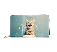 JDFHGNU Cake Battle Cat Pattern, portafoglio da donna, pochette lunga, portafoglio porta carte di credito, portamonete da viaggio, nero, taglia unica, Nero , Taglia unica