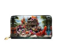 JDFHGNU Chalet By The Sea Pattern, portafoglio da donna, portafoglio lungo pochette, portafoglio porta carte di credito, portamonete da viaggio, nero, taglia unica, Nero , Taglia unica