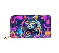JDFHGNU Gatto con motivo fumo luminoso, portafoglio da donna, portafoglio lungo pochette, portafoglio porta carte di credito, portamonete da viaggio, nero, taglia unica, Nero , Taglia unica
