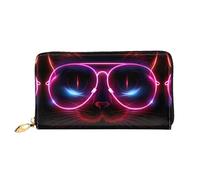 JDFHGNU Gatto con occhiali luminosi, portafoglio da donna, portafoglio lungo, portafoglio porta carte di credito, portamonete da viaggio, nero, taglia unica, Nero , Taglia unica