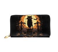 JDFHGNU Gatto sulla croce modello lapide, portafoglio da donna, portafoglio lungo pochette, portafoglio porta carte di credito, portamonete da viaggio, nero, taglia unica, Nero , Taglia unica