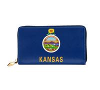 JDFHGNU Kansas State Flag Pattern, portafoglio da donna, portafoglio lungo pochette, portafoglio porta carte di credito, portamonete da viaggio, nero, taglia unica, Nero , Taglia unica