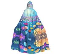 JDFHGNU Mantello con cappuccio unisex per adulti, mantello da strega di Halloween, mantello per feste di Natale, mantello con motivi floreali colorati