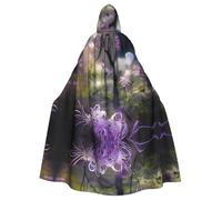 JDFHGNU Mantello con cappuccio unisex per adulti, mantello da strega di Halloween, mantello per feste di Natale, mantello con fiori viola in fiore