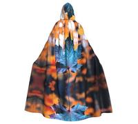 JDFHGNU Mantello con cappuccio unisex per adulti, mantello da strega di Halloween, mantello per feste di Natale, mantello con foglie d'acero blu