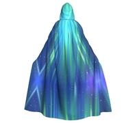 JDFHGNU Mantello con cappuccio unisex per adulti, mantello da strega di Halloween, mantello per feste di Natale, con motivi blu Aurora Borealis