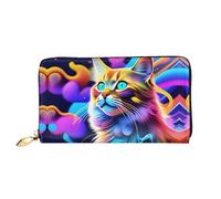 JDFHGNU Motivo colorato con gatto psichedelico, portafoglio da donna, portafoglio lungo, porta carte di credito, portamonete da viaggio, nero, taglia unica, Nero , Taglia unica