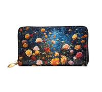 JDFHGNU Portafoglio da donna con motivo a rose colorate, portafoglio lungo, porta carte di credito, portamonete da viaggio, nero, taglia unica, Nero , Taglia unica