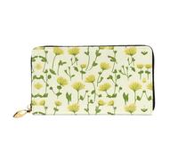 JDFHGNU Portafoglio da donna con motivo crisantemo giallo, portafoglio lungo, porta carte di credito, portamonete da viaggio, nero, taglia unica, Nero , Taglia unica