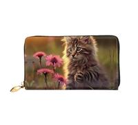 JDFHGNU Portafoglio da donna con motivo floreale che tocca il gatto, portafoglio lungo, portafoglio porta carte di credito, portamonete da viaggio, nero, taglia unica, Nero , Taglia unica