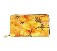 JDFHGNU Portafoglio da donna con motivo floreale con foglie gialle, portafoglio lungo, porta carte di credito, portamonete da viaggio, nero, taglia unica, Nero , Taglia unica