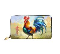 JDFHGNU Portafoglio da donna con motivo gallo colorato, portafoglio lungo, porta carte di credito, portamonete da viaggio, nero, taglia unica, Nero , Taglia unica
