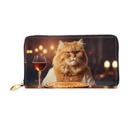 JDFHGNU Portafoglio da donna, con motivo gatto che mangia pizza, portafoglio lungo, porta carte di credito, portamonete da viaggio, nero, taglia unica, Nero , Taglia unica