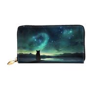 JDFHGNU Portafoglio da donna, con motivo gatto che osserva le stelle, portafoglio lungo, porta carte di credito, portamonete da viaggio, nero, taglia unica, Nero , Taglia unica
