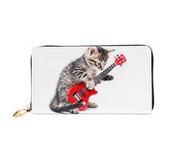 JDFHGNU Portafoglio da donna, con motivo gatto che suona la chitarra, portafoglio lungo, porta carte di credito, portamonete da viaggio, nero, taglia unica, Nero , Taglia unica