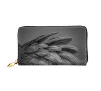 JDFHGNU Portafoglio da donna con motivo panda piumato nero, portafoglio lungo, porta carte di credito, portamonete da viaggio, nero, taglia unica, Nero , Taglia unica