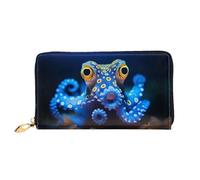 JDFHGNU Portafoglio da donna con motivo polpo con anelli blu, portafoglio lungo, porta carte di credito, portamonete da viaggio, nero, taglia unica, Nero , Taglia unica