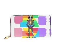 JDFHGNU Portafoglio da donna con teschi colorati, portafoglio lungo, porta carte di credito, portamonete da viaggio, nero, taglia unica, Nero , Taglia unica