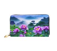 JDFHGNU Portafoglio da donna, portafoglio lungo con motivo peonie in fiore, portafoglio con porta carte di credito, portamonete da viaggio, nero, taglia unica, Nero , Taglia unica