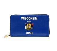 JDFHGNU Wisconsin State Flag Pattern, portafoglio da donna, portafoglio lungo, porta carte di credito, portamonete da viaggio, nero, taglia unica, Nero , Taglia unica
