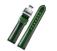 JDIME 18 mm 20 mm 22 mm Modello di bambù di alta qualità Cinturino di mucca morbido Uomini farfalla Fibbia strut in pelle Bracciale a fascia verde, C Silver Folding, 22mm