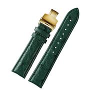 JDIME 18 mm 20 mm 22 mm Modello di bambù di alta qualità Cinturino di mucca morbido Uomini farfalla Fibbia strut in pelle Bracciale a fascia verde, D Golden Folding, 16mm
