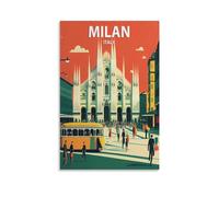Jdjdu Poster vintage da viaggio, motivo: Italia Milano, decorazione da parete, poster artistico su tela