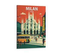 Jdjdu Poster vintage da viaggio, motivo: Italia Milano, decorazione da parete, poster artistico su tela