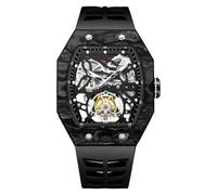 JDLERMY Orologio da polso da uomo con movimento tourbillon volante quadrante scheletrico meccanico a carica manuale orologio da polso in cristallo zaffiro vintage lunetta in fibra di carbonio orologio